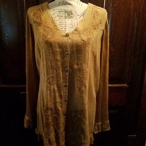 Roaman's Gold Embroidery button blouse.  Size 14 Womens